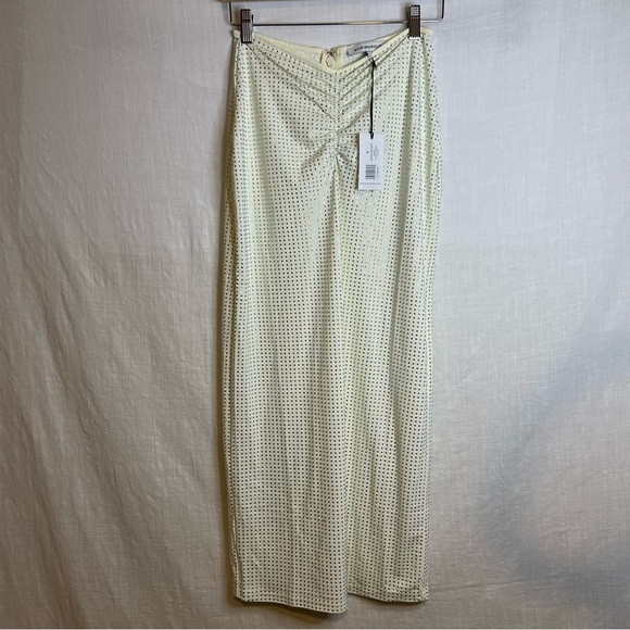 NWT WeWoreWhat Ivory Crystal Midi Skirt All-Over Rhinestone Nylon Stretch Size S - Picture 1 of 5